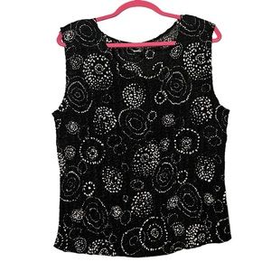 Black Tank Top Blouse with White Floral Design Women’s